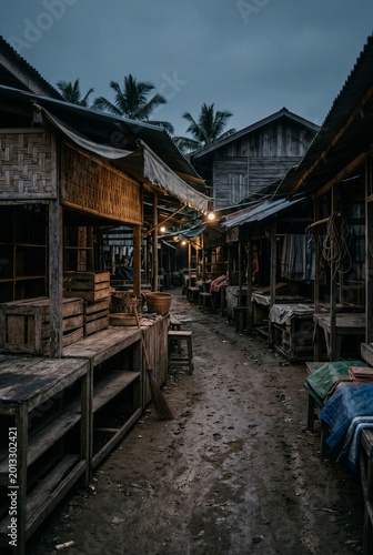 Moody Traditional Market Alley at Night with Warm Lighting