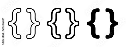 Photos Curly Braces Icons, Set of Three Styles: Outline, Filled Outline, Solid Black, P