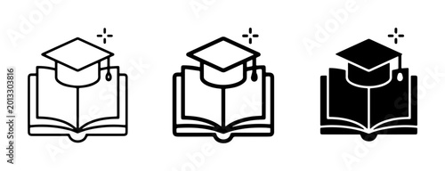 Fotografi Education Icons Set, Graduation Cap and Open Book Vector Graphics, Knowledge Sym