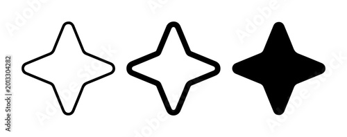 Four-Pointed Star Icons, Simple Geometric Shapes, Outline and Solid Fill Variations for Design Elements, Graphic Resources