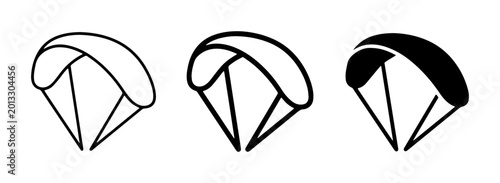 Parachute Icons Set: Outline and Solid Black Vector Graphics for Skydiving, Adventure, and Extreme Sports