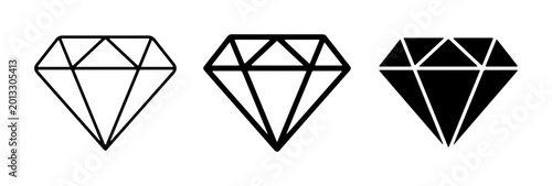 Tableau sur toile Diamond Icons Set: Outline, Filled, and Silhouette Gemstone Graphics for Luxury