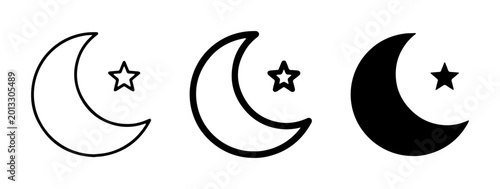 Bild auf Leinwand Crescent Moon and Star Icons, Celestial Night Symbols, Simple Vector Graphics fo