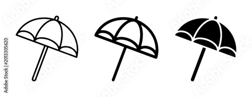 Foto Beach Umbrella Icons, Sun Protection Symbols, Summer Vacation Vector Graphics, S