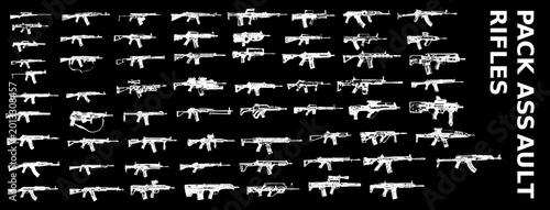 Obraz na plátně Set of modern hunting rifles and sniper rifles collection with scopes and crosshair target symbol