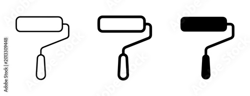 Bild auf Leinwand Paint Roller Icons Set: Outline, Filled Outline, and Solid Black Vector Graphics
