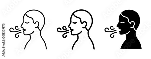 Foto Breathing Icons, Exhale Symbol, Person Exhaling Air, Calm Breath Vector Art, Hea