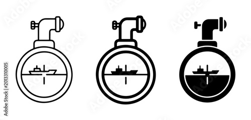 Schilderij op canvas Periscope Icons, Naval Warfare Symbols, Submarine Viewfinder Graphics, Military