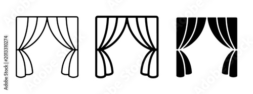 Stage Curtains Icons, Theater Drapes Vector Set, Performance Stage Drapery Graphics