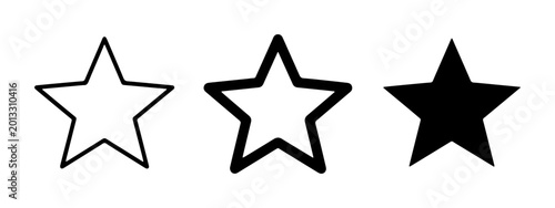 Three Star Icons: Outline, Bold Outline, Solid Fill, Vector Graphics for Rating, Success, Achievement, and Quality