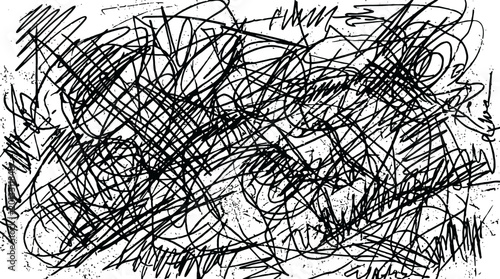 Картината върху платно Chaotic black ink scribbles and tangled abstract lines.