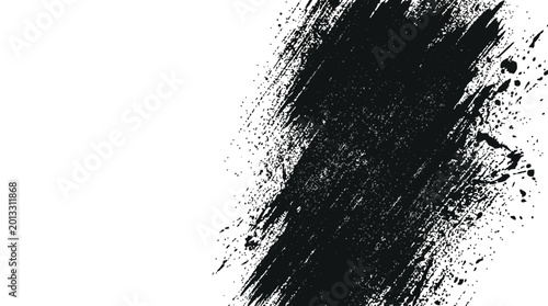 Fotografija Abstract black ink brush stroke with splatter texture and negative space