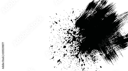 Canvastavla Black ink splatter on white background with dynamic brush strokes