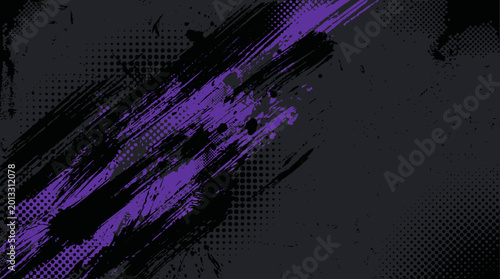 Foto Dark abstract purple brush stroke background with halftone dots and grunge texture