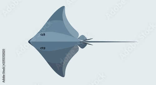 Bild auf Leinwand Minimalist Blue Stingray Illustration, Top View, Ocean Life, Marine Animal