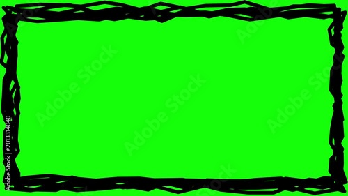 Hand Drawn Black Scribble Border on Green Screen Background, Grungy Rectangular Frame for Video Editing, Chroma Key Overlay for Social Media in 4K