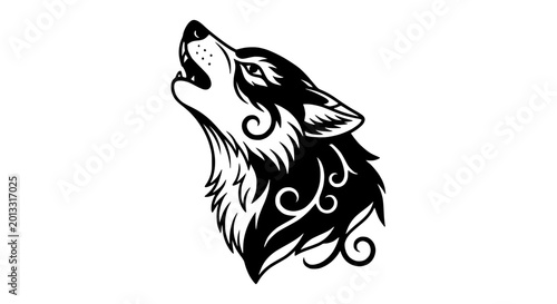 Fotografie Tribal Wolf Head Howling Tattoo Design