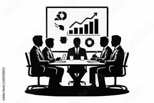 Business Professionals Having a Meeting in Boardroom Silhouette