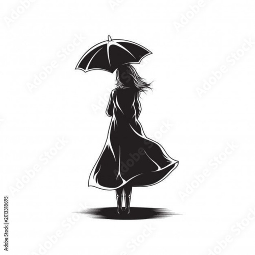 Silhouette of a Woman Holding an Umbrella in the Rain
