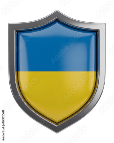 Elegant 3D shield emblem proudly displays Ukraine's national colors with a sleek metallic border Free Download Elegant 3D shield emblem proudly displays Ukraine's national colors with a sleek metallic border - GFXLoad