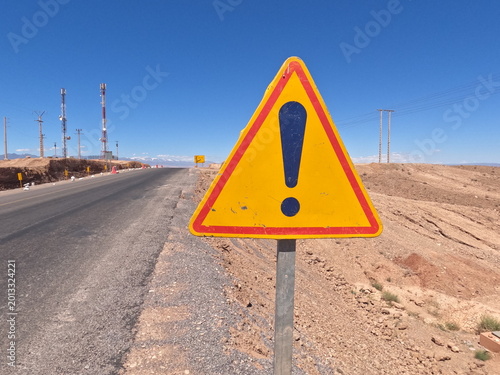 Hazard warning road sign, Temporary danger warning sign, Road work ahead warning
