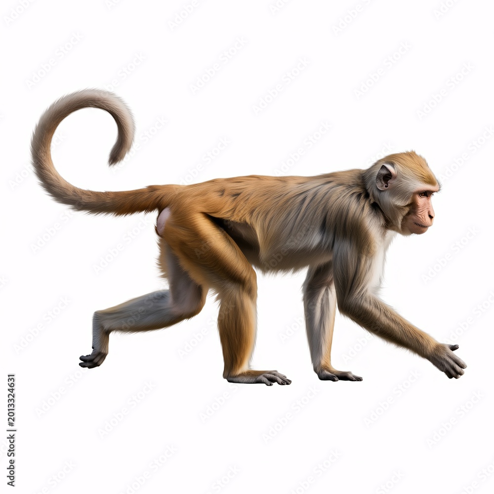 Fototapeta premium Monkey Walking on All Fours in Natural Wildlife Setting Side View.