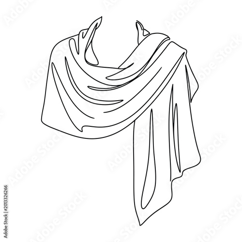 Cuadro en lienzo Artistic line art vector illustration of a soft draped shawl or scarf for fashio