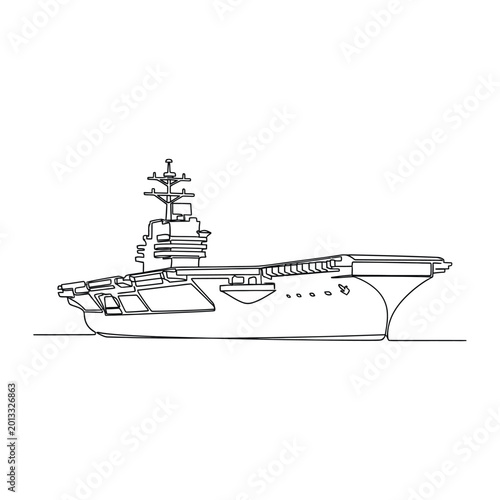 Bild auf Leinwand US Navy aircraft carrier naval ship side view line art vector illustration for m