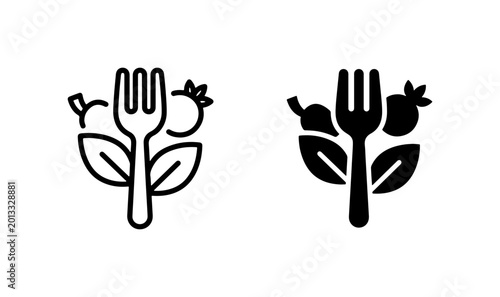 Healthy Food Fork Icons, Organic Nutrition Vector Graphics, Fresh Produce Symbols