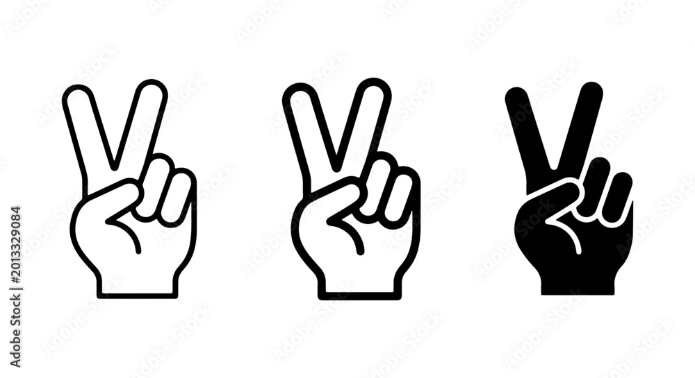 Obraz premium Peace Sign Hand Gestures, Victory Symbol Icons, Positive V Sign