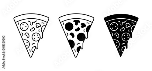 Pizza Slice Icons, Simple Food Graphics, Italian Cuisine Vector Art