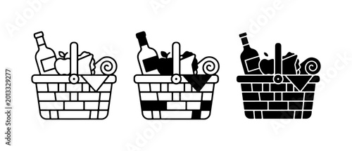 Foto Picnic Basket Icons: Food, Wine, and Outdoor Leisure