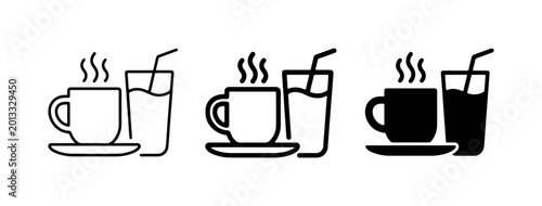 Tableau sur toile Hot Coffee Cup and Cold Drink Glass Icons, Beverage Set