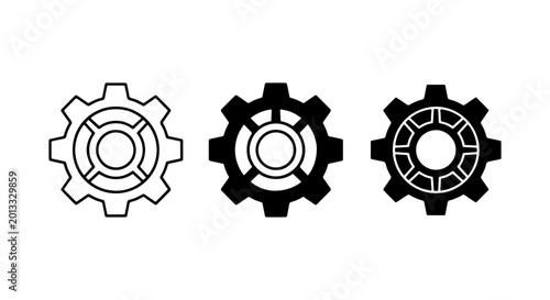 Gear Icons Set, Mechanical Cogwheel Vector Graphics, Industrial Machine Parts