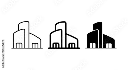 Modern Building Icons, Architectural Facade Symbols, Contemporary Structure Graphics