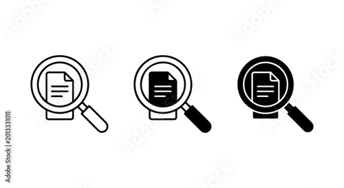 Fotografia Magnifying Glass Search Icons, Document Analysis, Research Tools