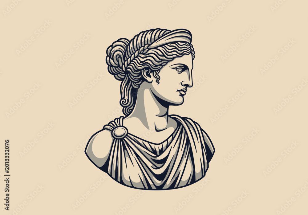 Ταπετσαρία Classical Greek goddess woman bust illustration in side profile