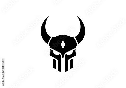 Bilde på lerret Minimalist black viking warrior helmet icon with horns
