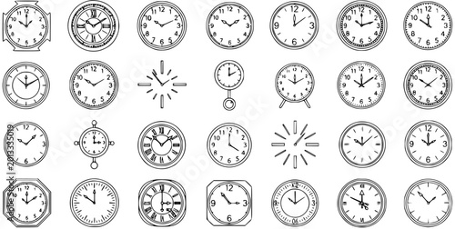 Tableau sur toile Diverse Set of Outline Clock Icons and Illustrations