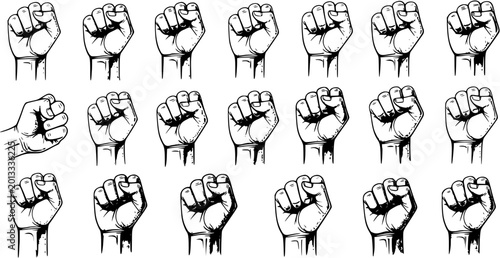 Fotografía Raised Fists Seamless Pattern: Black and white vector illustration symbolizing protest, power, unity, revolution, and solidarity for social justice and activism