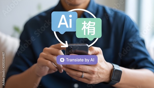 Fototapeta Artificial Intelligence Powered Mobile Translation Technology Smart AI Translator for