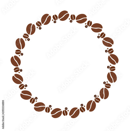 Coffee beans forming circular frame design element