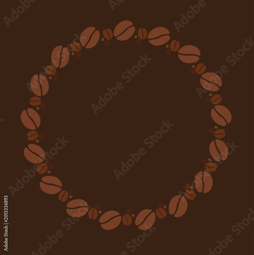 Coffee beans forming a circular frame brown background