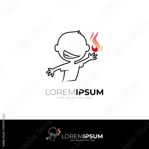 Children logo and fire design template, line style design , simple logos