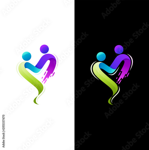 Abstract love logo with people care design social, logo of two husband and wife