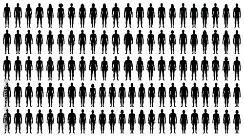 Silhouettes of diverse individuals arranged in neat rows against a clean white background showcasing a minimalist design