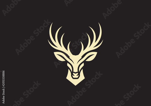 Schilderij op canvas Minimalist stag head logo with antlers on black background