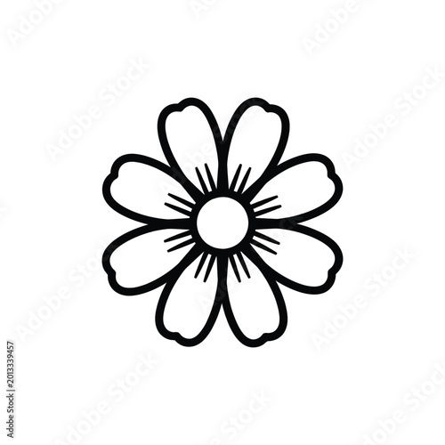 A simple line drawing of a daisy flower is shown against a white background.