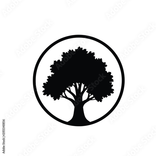 A silhouette of a tree inside a circle represents nature and growth.