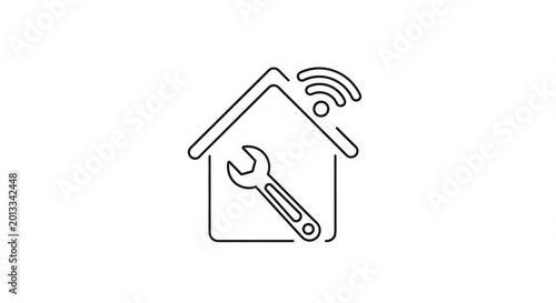 Smart Home Repair and Maintenance Icon with Wi-Fi Signal.